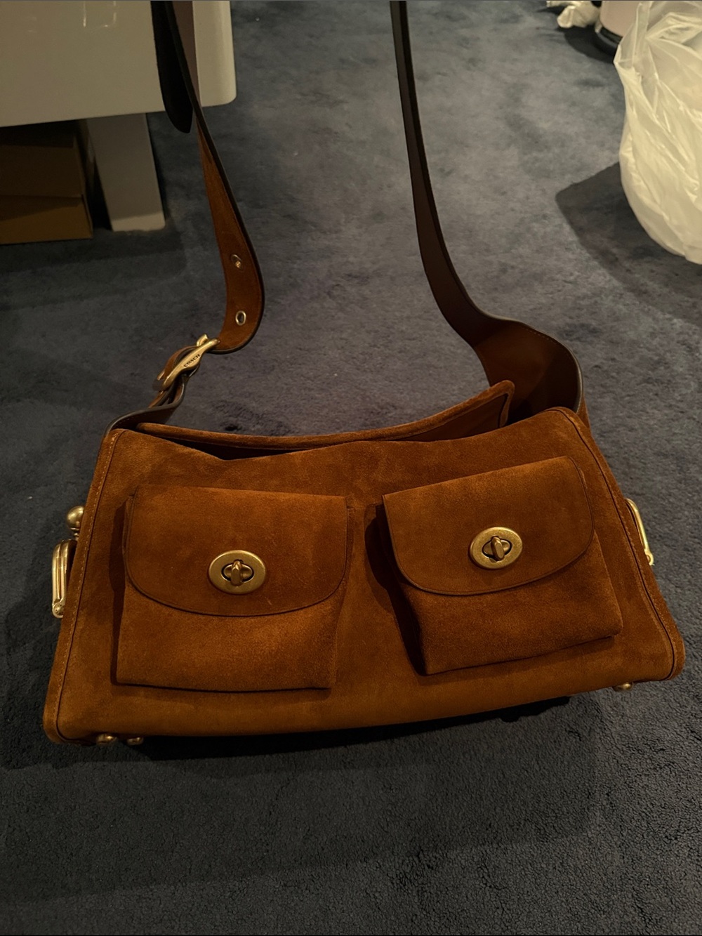 COACH Haversack Large Suede Turnlock Shoulder Bag